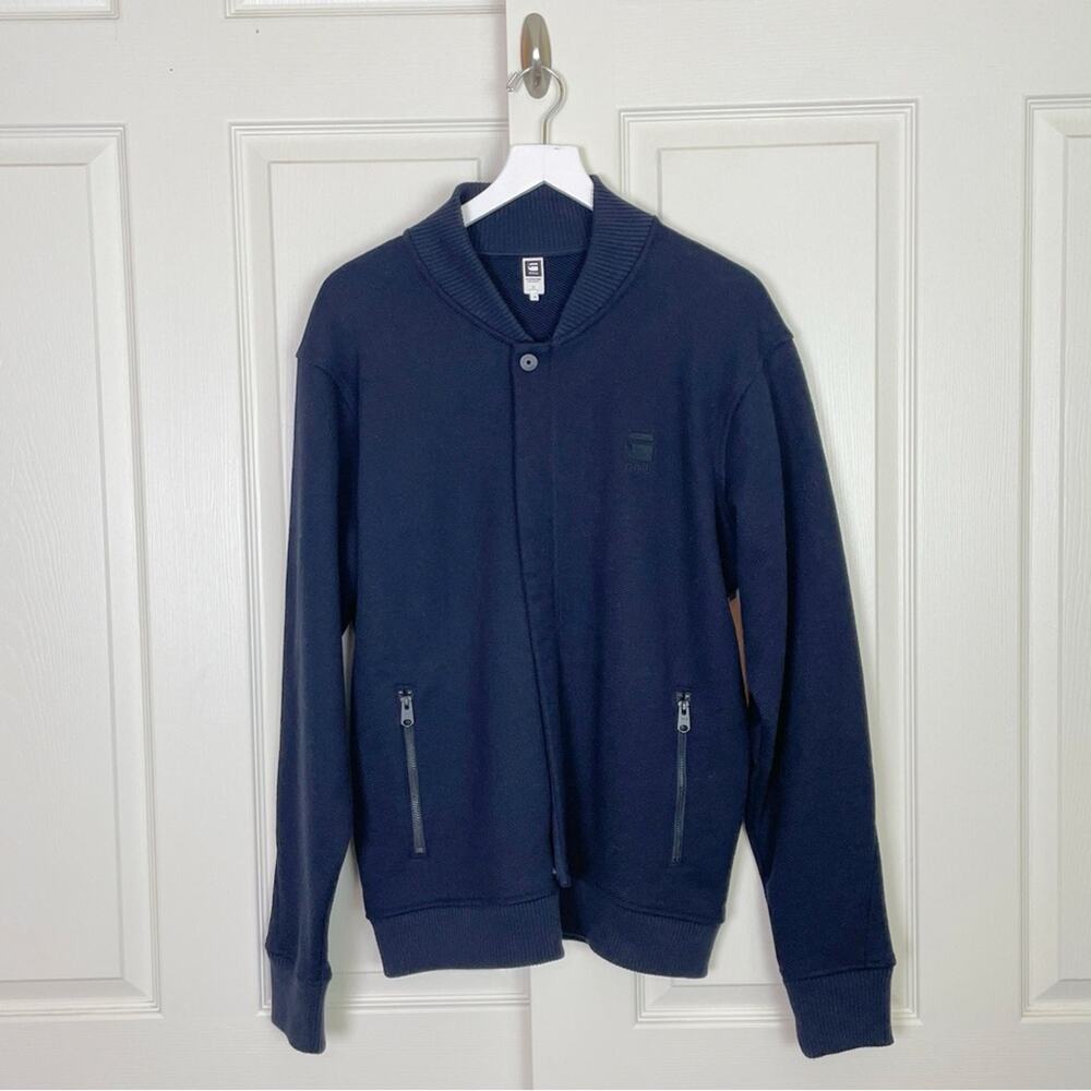 G-STAR Raw Correct Navy Pique Knit Jacket Heavyweight Zip Bomber Sz XL